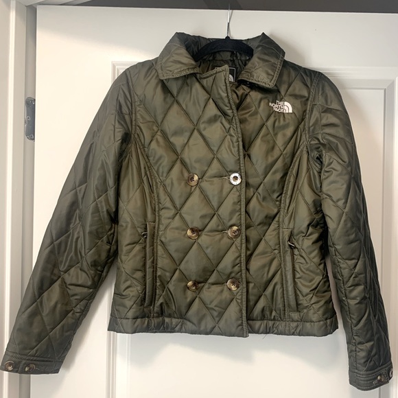 The North Face Women’s Small Quilted Puffer Jacket Zip Button Olive Green - Picture 4 of 7